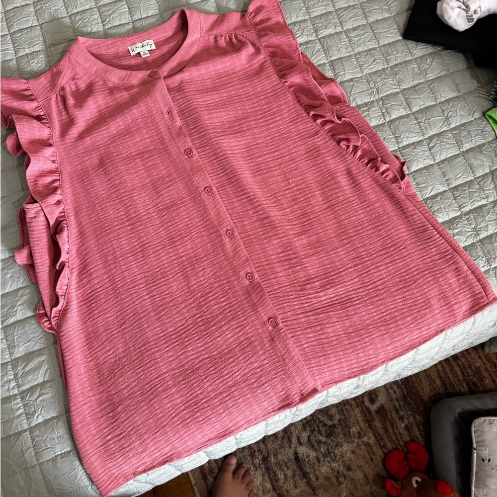 Wonderly Pink Ruffled Buttoned Blouse
